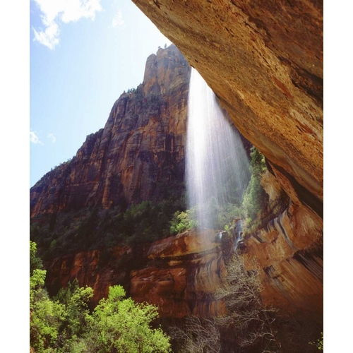 UT, Zion NP A waterfall drops from a cliff